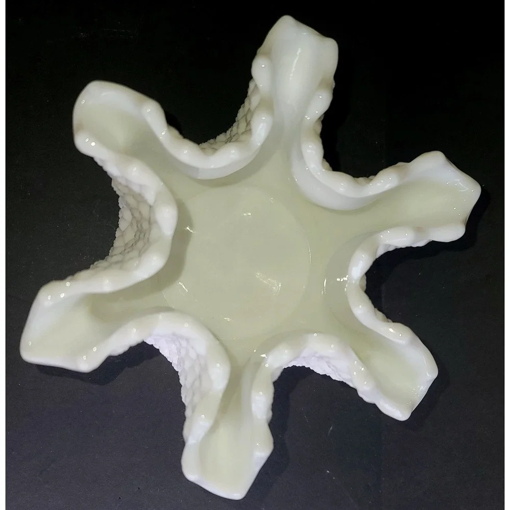 Westmoreland White Milk Glass Diamond Point Ruffled Vase Vintage Starburst Base